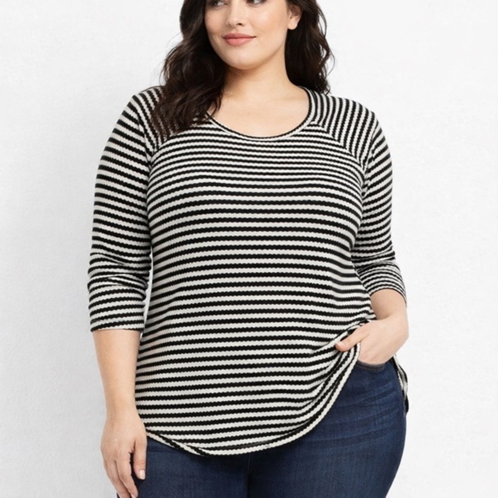 Torrid Waffle Knit Long Sleeve Shirt-Black & White Striped Size 1